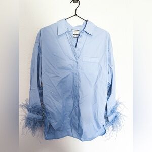 J. Crew French Blue Feathered Sleeve Button Down
